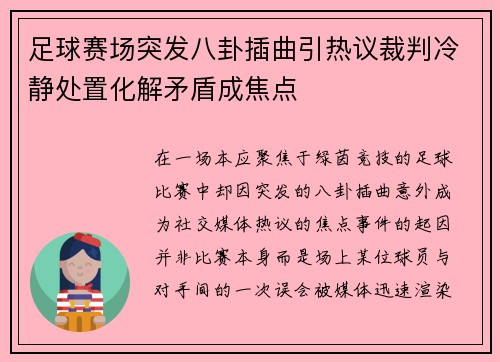 足球赛场突发八卦插曲引热议裁判冷静处置化解矛盾成焦点
