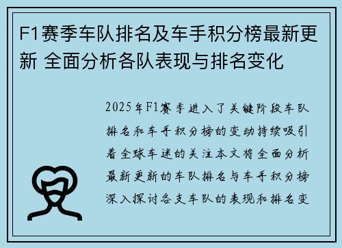 F1赛季车队排名及车手积分榜最新更新 全面分析各队表现与排名变化